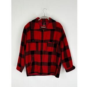 Vintage Johnson Woolen Mills Buffalo Plaid Zip Hunting Jacket Mens Size 44 Red
